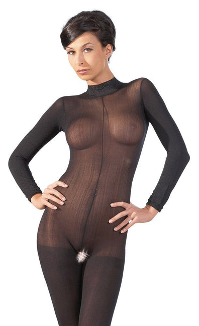 Bodystocking transparent - catsuit provocator din plasă fină și model clasic M/L, negru SOLLUXE Every box holds joy - unbox it!